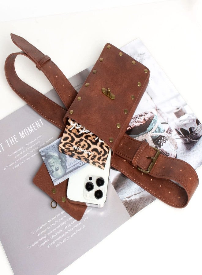 SUMGOGO Retro Belt Pouch Waist Bag Womens Fanny Pack Cellphone Holder Steampunk Medieval Renaissance Purse Costume Accessory (Brown) - Image 2